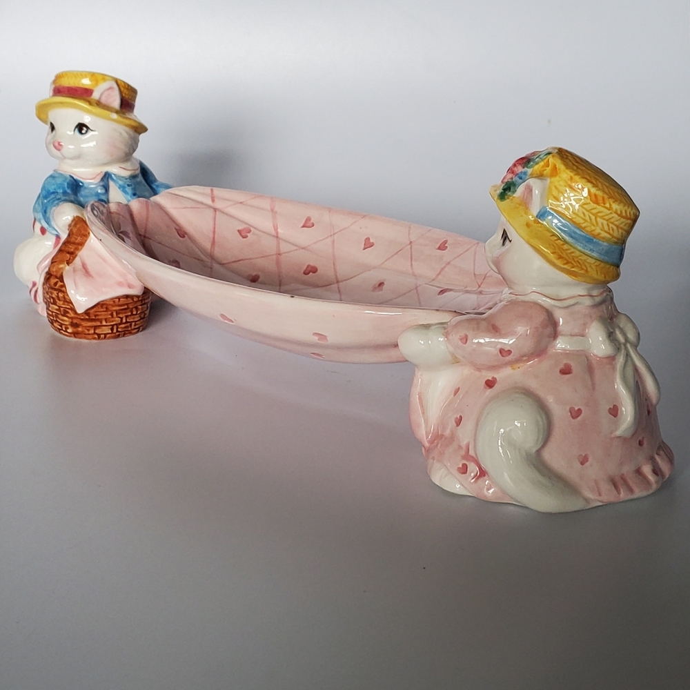 (2) 1992 Fitz and Floyd Ceramic Rabbits / Bunny Pink Oval Dishes - Picture 8 of 16